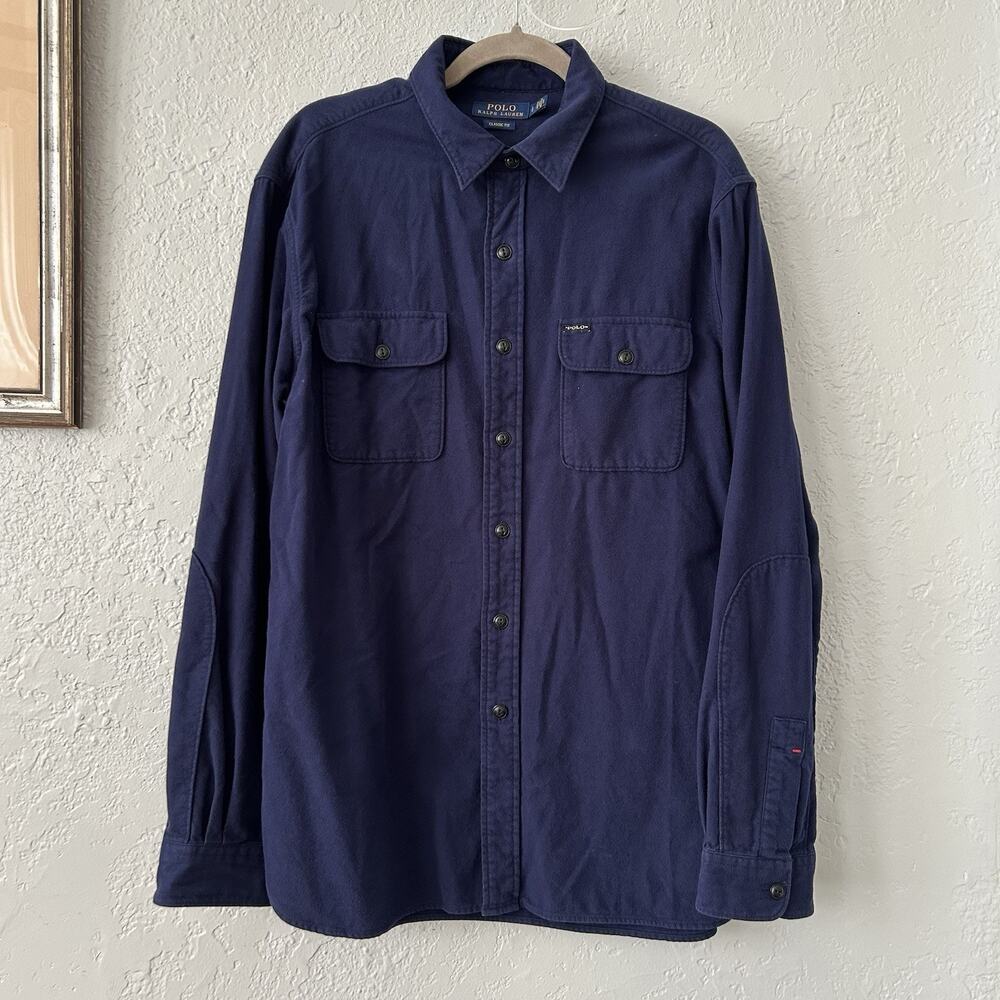 Polo Ralph Lauren Chamois Shirt Large Blue Button Down Workwear Cotton Heritage